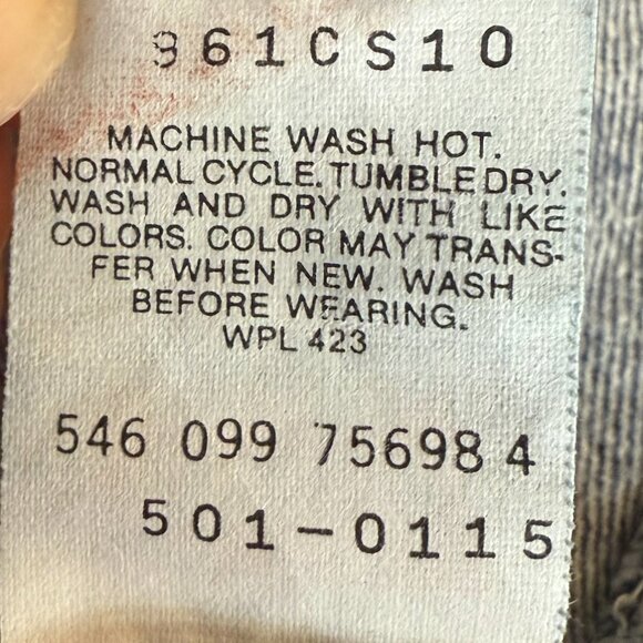 Levi’s Vintage 501s, 1990’s, Jeans, Button Fly, Size 32x34, Dark Wash - Picture 6 of 7